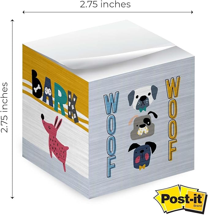 Whimsical Dogs Sticky Note Cube / 600 Sheets / 2.75" Memo Block Printed on 4 Sides/Different Canine Design On Each Side/Dog Lover Note Cube/Made in USA