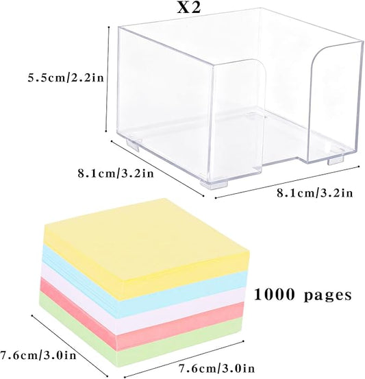 2 Pack Acrylic Sticky Note Holder, Clear Notepad Holder 3 x 3 Inch Sticky Note Dispenser with 500 Sheets Sticky Notes, Desk Organizer Accessories for School Office Dorm
