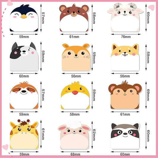 Yinder 24 Pads Cute Sticky Notes Fun Kawaii Animal Sticky Notes Pads Bulk Cartoon Memo Self Adhesive Gift for Christmas Veterinary Office School Tab Party Supplies(Multi Animals)