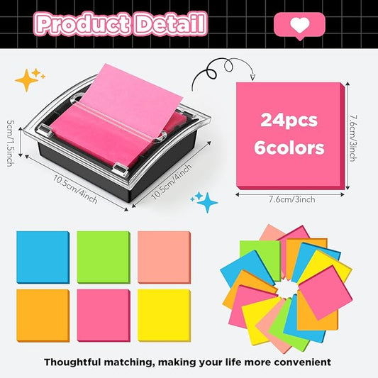 Yexiya 24 Pcs Pop up Sticky Notes with Pop up Note Dispenser Self Stick Memo Pads 3x3 Refills Black Base Clear Top Blank Adhesive Note, 40 Sheet Per Pad Back to School Office Classroom Desk Supplies