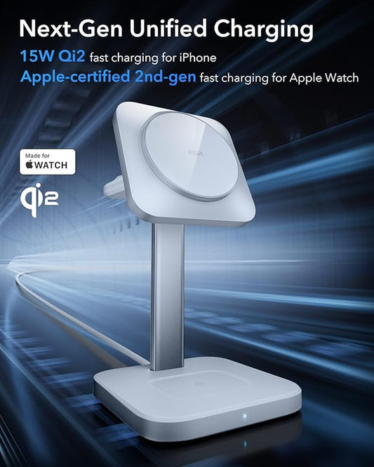 ESR for 3 in 1 Wireless Charging Station, Certified Apple Watch Charger, 15W MagSafe Charger Stand for iPhone, Wireless Charger for Multiple Devices iPhone 17/16/15/14/13, Watch, AirPods, White