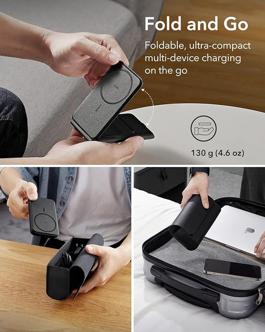 ESR for 3 in 1 Magsafe Charger, Travel Charger Stand Made for Apple Watch Certified, Foldable Charging Station Compatible with Magsafe and iPhone 17/16/15/14/13/12, AirPods 4/3/Pro, Black