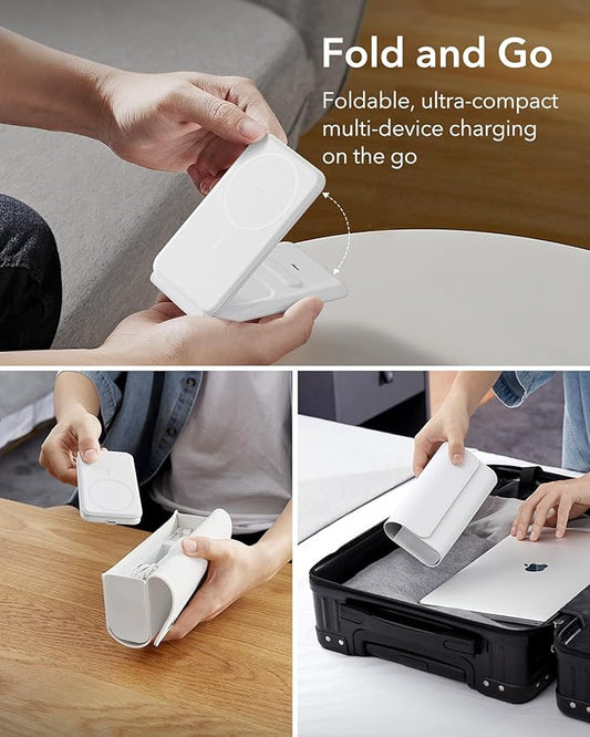 ESR for 3 in 1 Magsafe Charger, Travel Charger Stand Made for Apple Watch Certified, Foldable Charging Station Compatible with Magsafe and iPhone 17/16/15/14/13/12, AirPods 4/3/Pro, White
