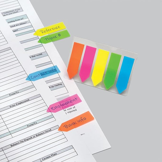 Redi-Tag 5-Color Arrow Flags in Handy Clip-On Holder, 5 Assorted Colors, Custom Message Flags, 125 Flags per Pack, 1-5/8" x 15/32" (B31118)
