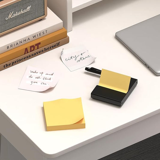 Sticky Note Dispenser, Magnetic Sticky Note Holder for Post It Notes, 3 x 3 Inch Sticky Note Pen Organizer for Office Home Classroom, Black