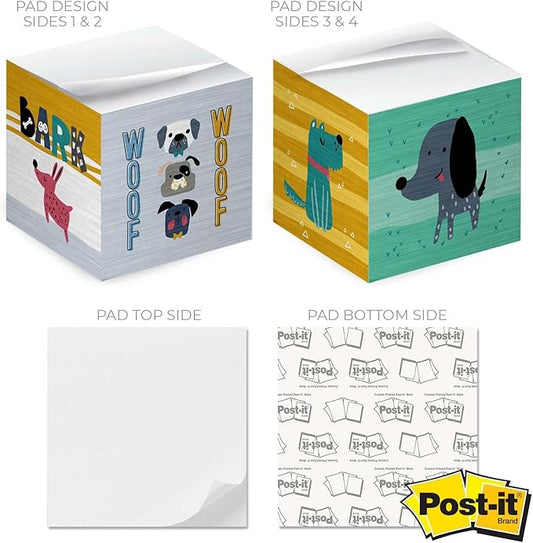Whimsical Dogs Sticky Note Cube / 600 Sheets / 2.75" Memo Block Printed on 4 Sides/Different Canine Design On Each Side/Dog Lover Note Cube/Made in USA