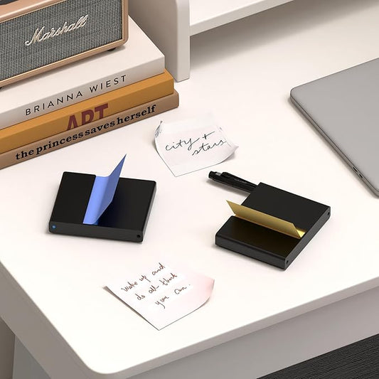 2Pcs Sticky Note Dispenser, Magnetic Sticky Note Holder for Post It Notes, 3 x 3 Inch Sticky Note Pen Organizer for Office Home Classroom, Black