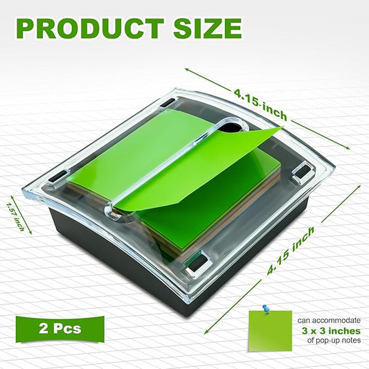 2 Pcs Pop Up Sticky Note Dispenser Acrylic Small Sticky Note Holder for 3 x 3 Inch Sticky Notes Office Home Classroom Desk Supplies