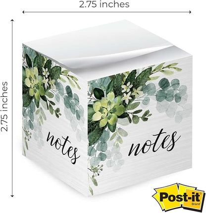 Lush Greenery Sticky Note Cube / 600 Sheets / 2.75" Memo Block Printed On 4 Sides/Trendy Botanical Design/Made in The USA