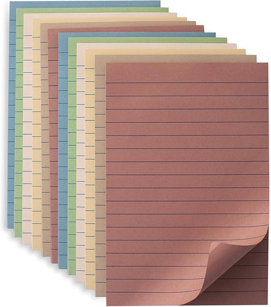 (12 Pack) Lined Sticky Notes 4x6 in Post Ruled Stickies Super Sticking Power Memo Pads Vintage Colors