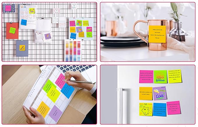 (12 Pads) Lined Sticky Notes 4x4 in Post, 6 Bright Colors with Lines Self-Stick Note Pads it, Strong Adhesive