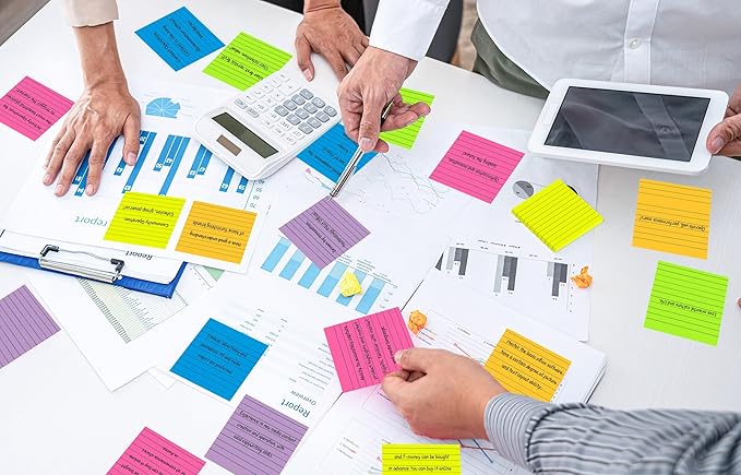 (12 Pads) Lined Sticky Notes 4x4 in Post, 6 Bright Colors with Lines Self-Stick Note Pads it, Strong Adhesive